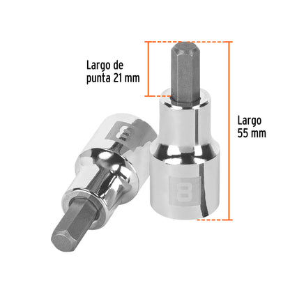 Dado punta hexagonal 8 mm cuadro 1/2pulg
