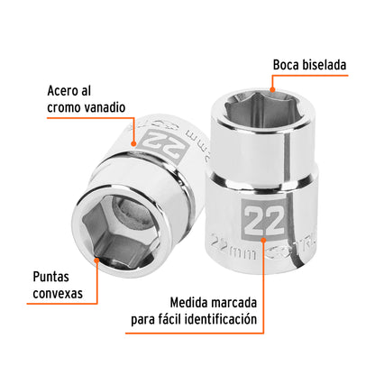 Dado 22 mm 6p cuadro 3/4pulg