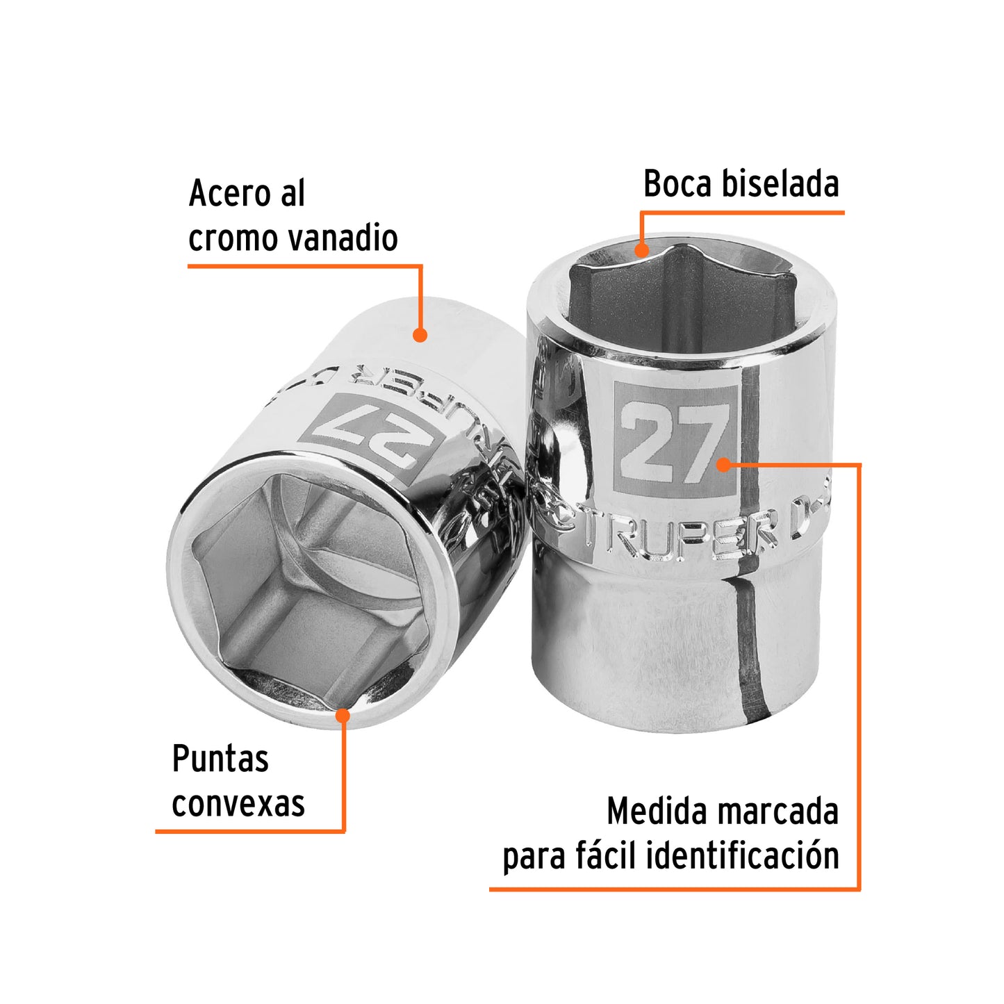 Dado 27 mm 6p cuadro 3/4pulg