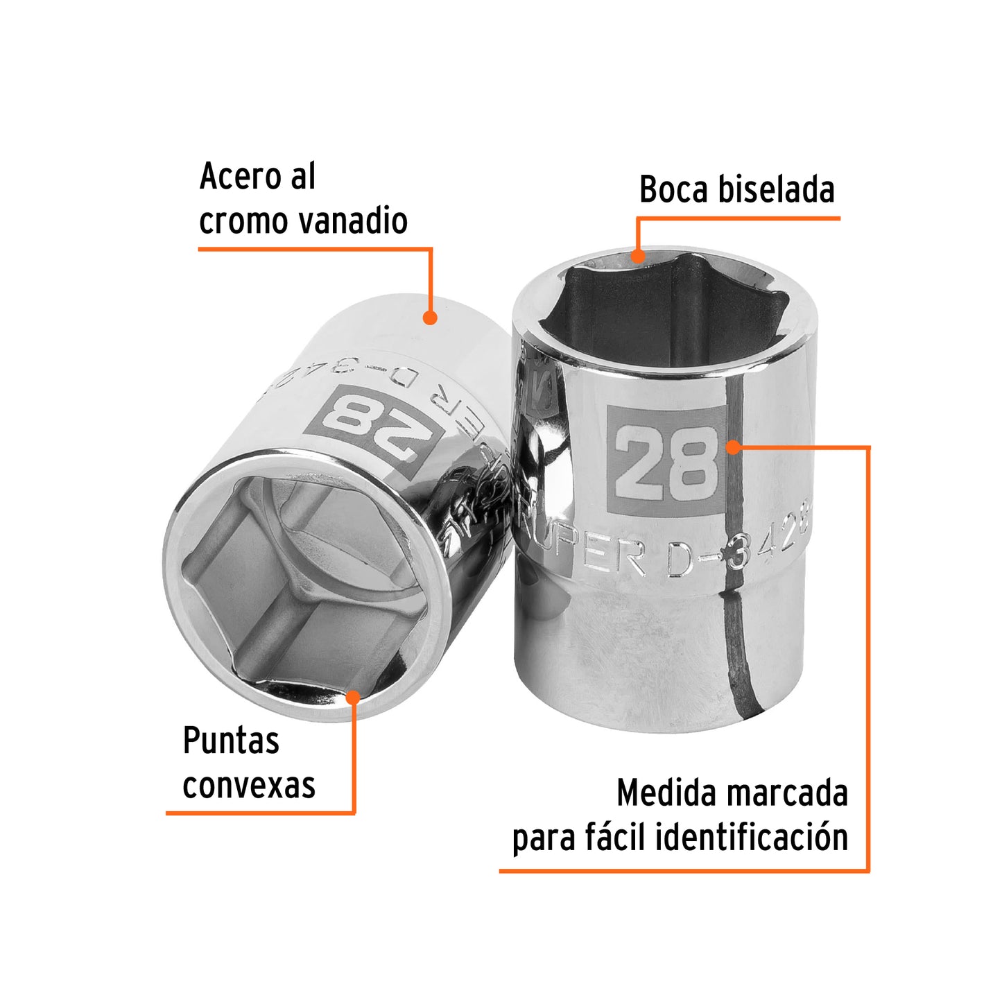 Dado 28 mm 6p cuadro 3/4pulg