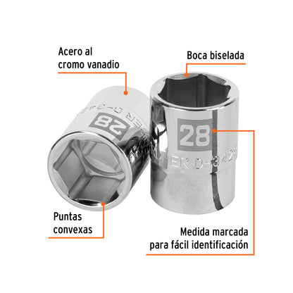 Dado 28 mm 6p cuadro 3/4pulg