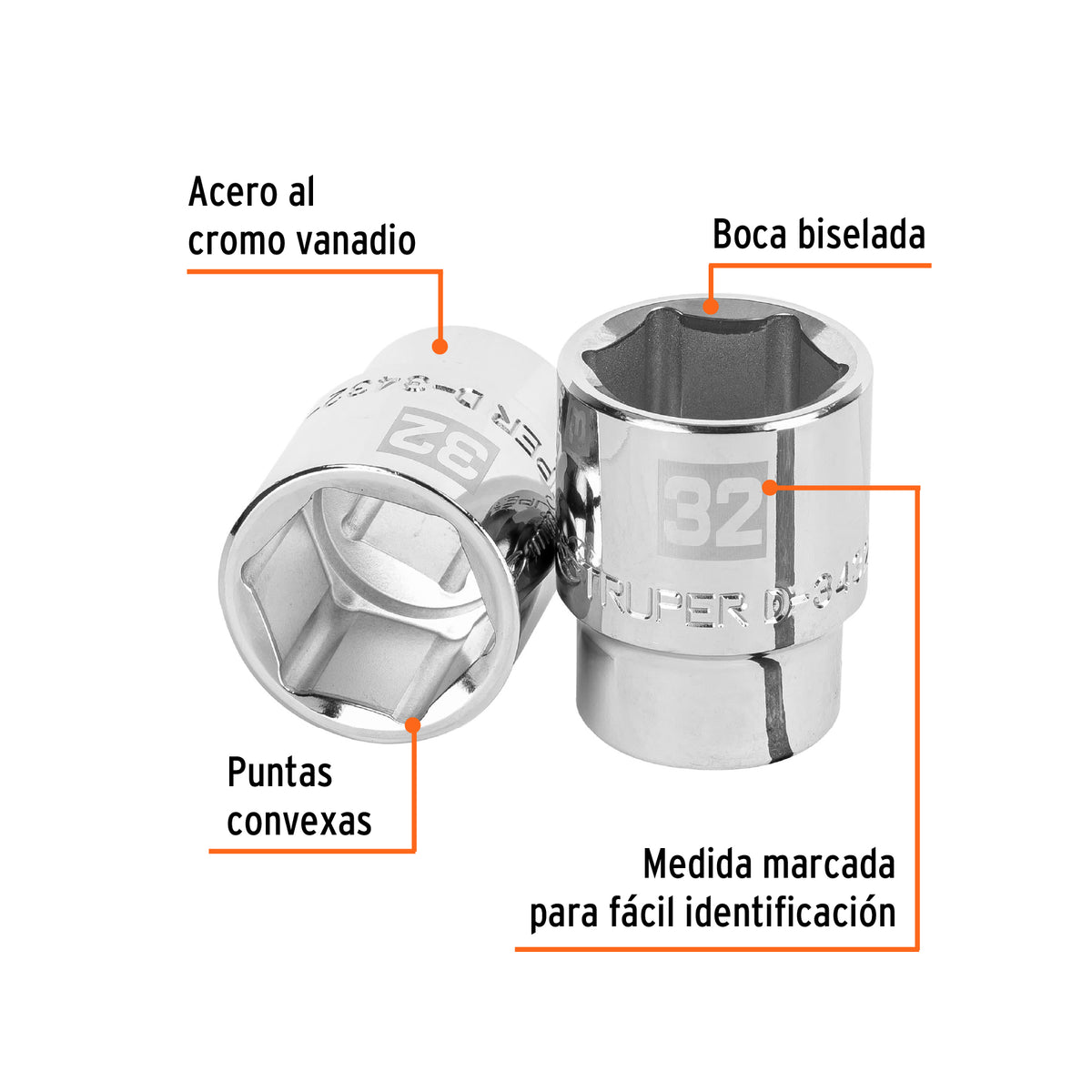 Dado 32 mm 6p cuadro 3/4pulg
