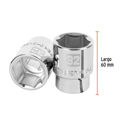 Dado 32 mm 6p cuadro 3/4pulg