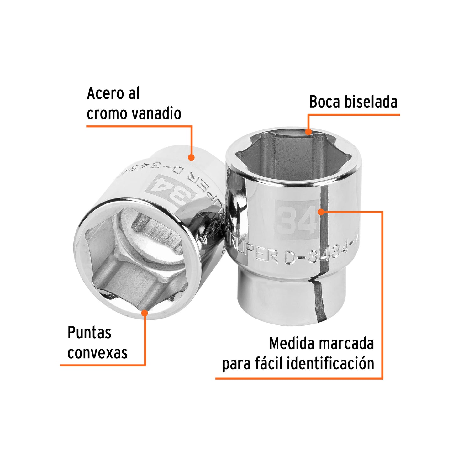 Dado 34 mm 6p cuadro 3/4pulg