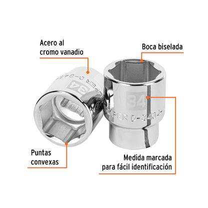 Dado 34 mm 6p cuadro 3/4pulg