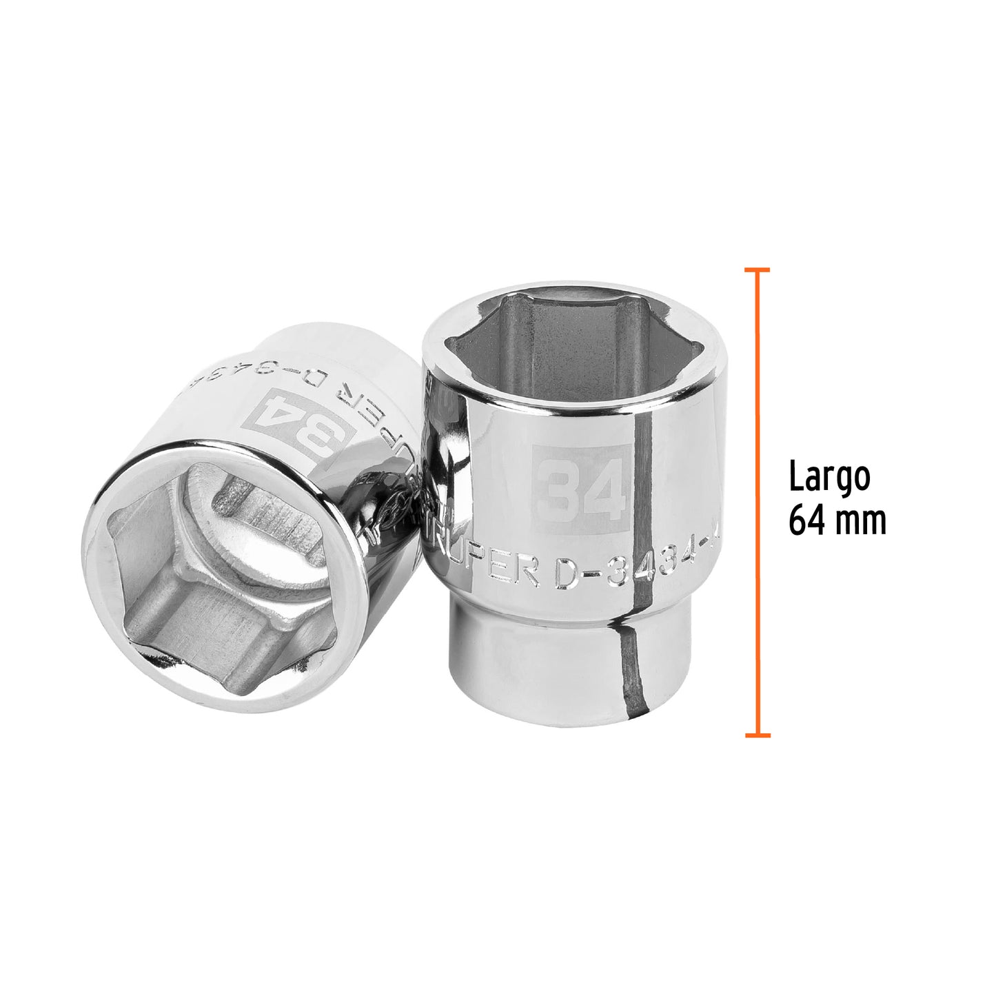 Dado 34 mm 6p cuadro 3/4pulg