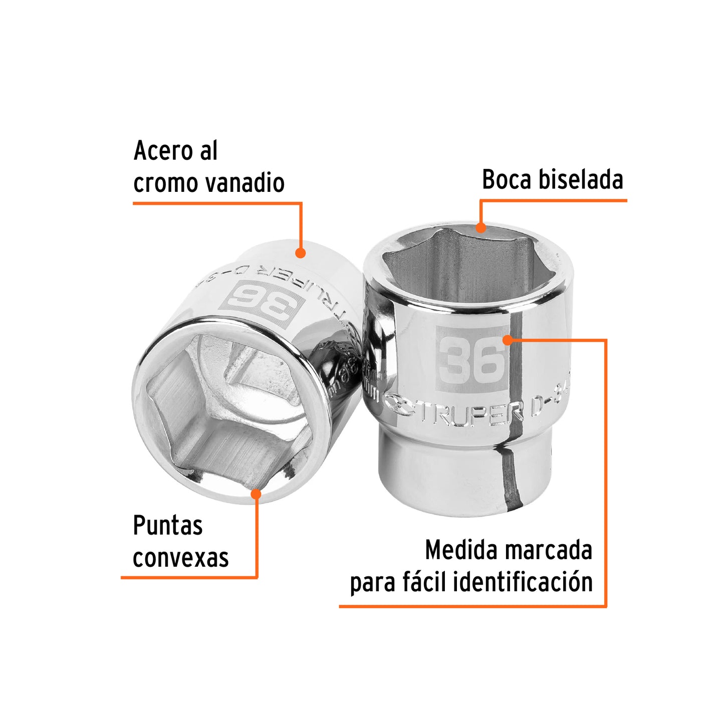 Dado 36 mm 6p cuadro 3/4pulg