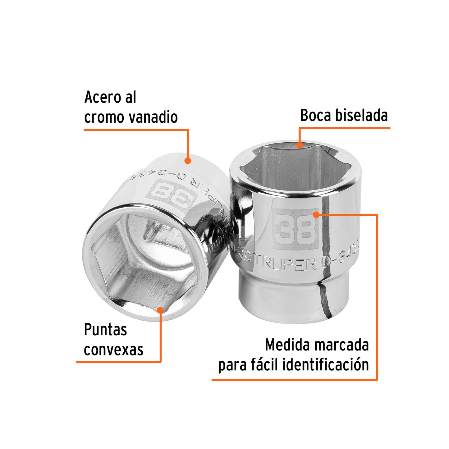 Dado 38 mm 6p cuadro 3/4pulg