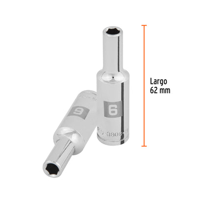 Dado largo 6 mm cuadro 3/8 pulg