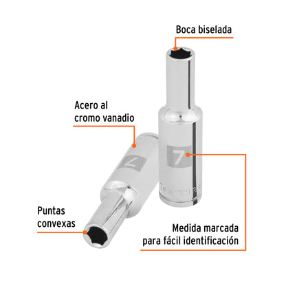 Dado largo 7 mm cuadro 3/8 pulg