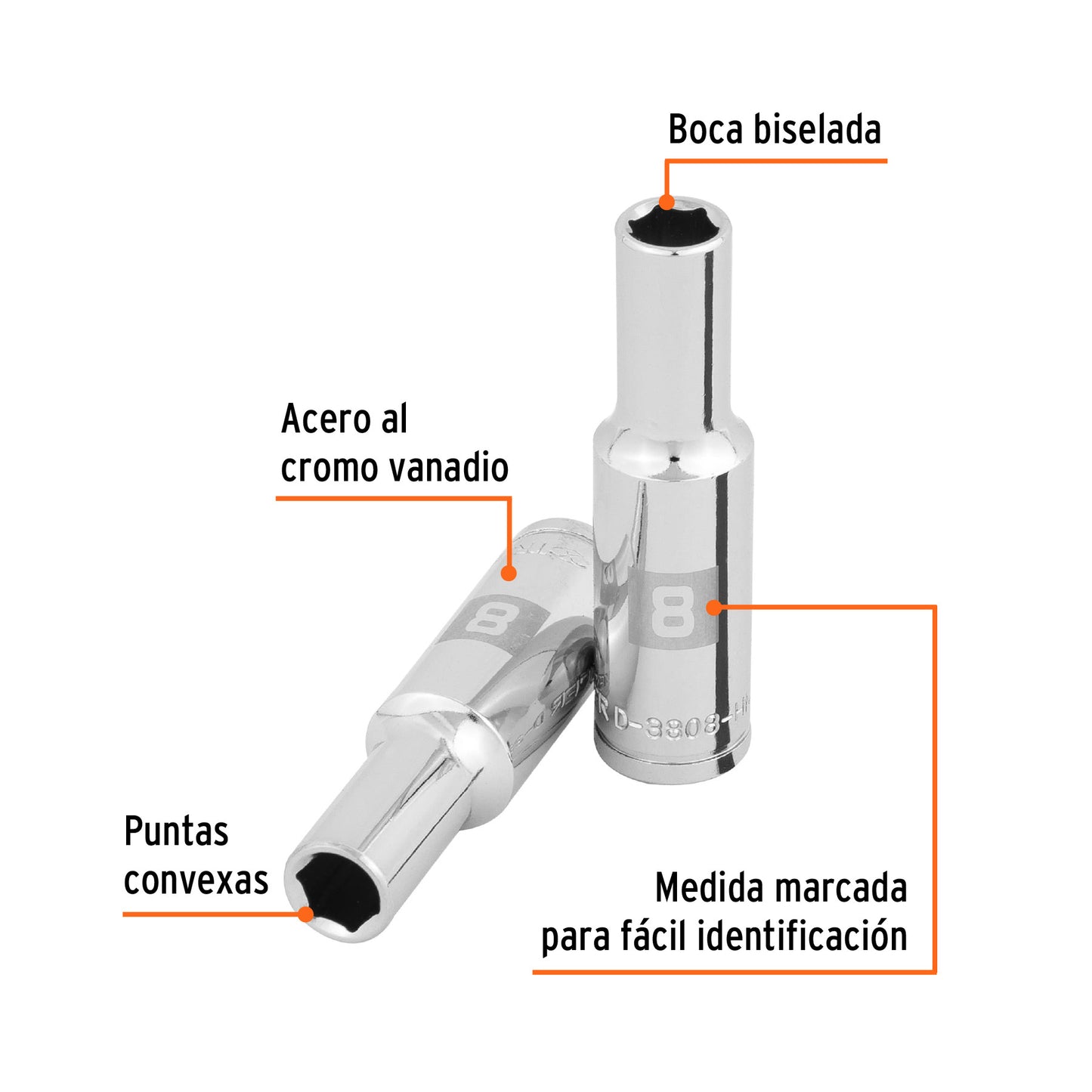 Dado largo 8 mm cuadro 3/8 pulg