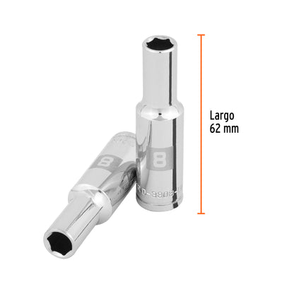 Dado largo 8 mm cuadro 3/8 pulg
