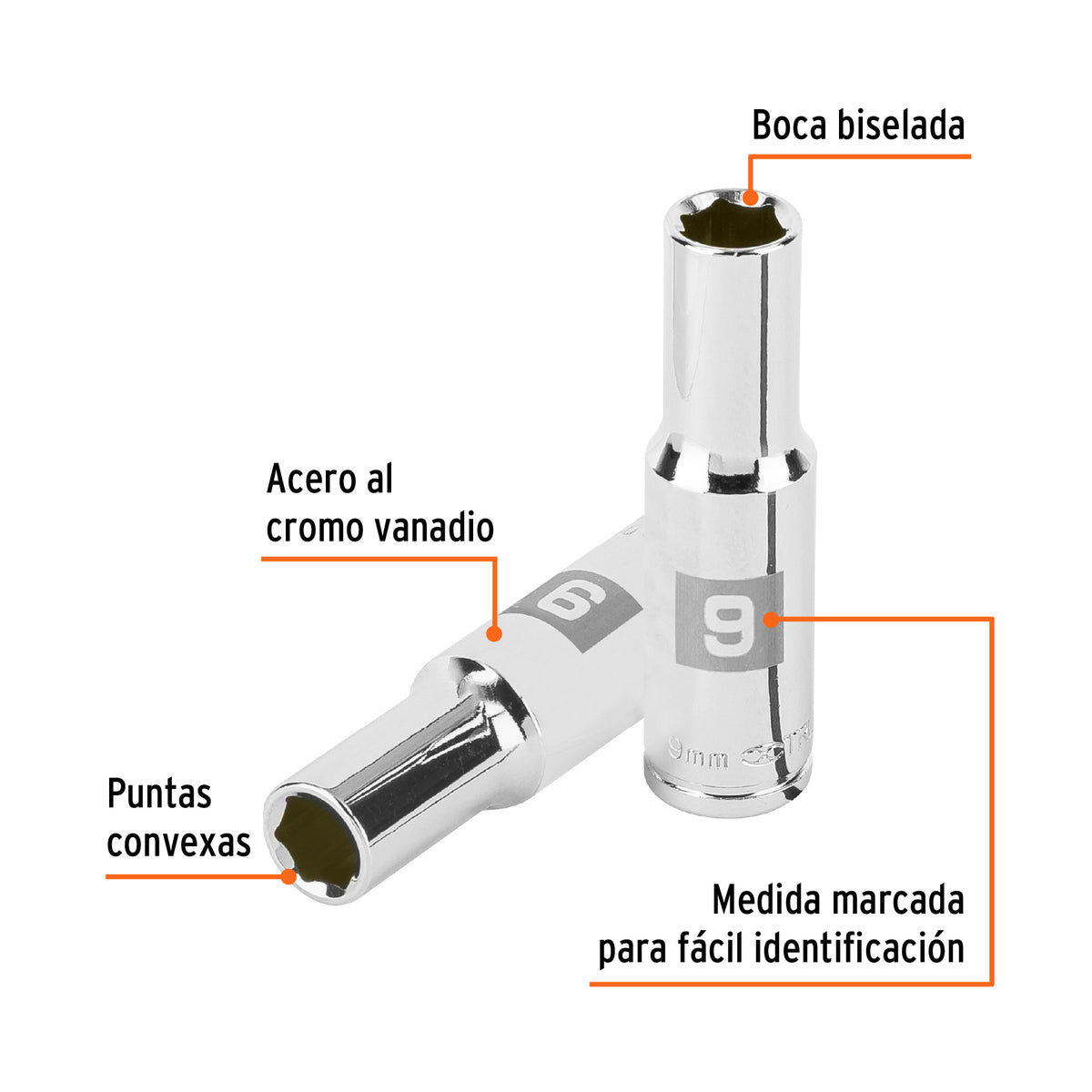 Dado largo 9 mm cuadro 3/8 pulg