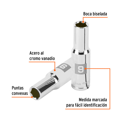 Dado largo 9 mm cuadro 3/8 pulg