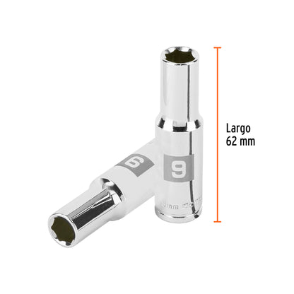 Dado largo 9 mm cuadro 3/8 pulg