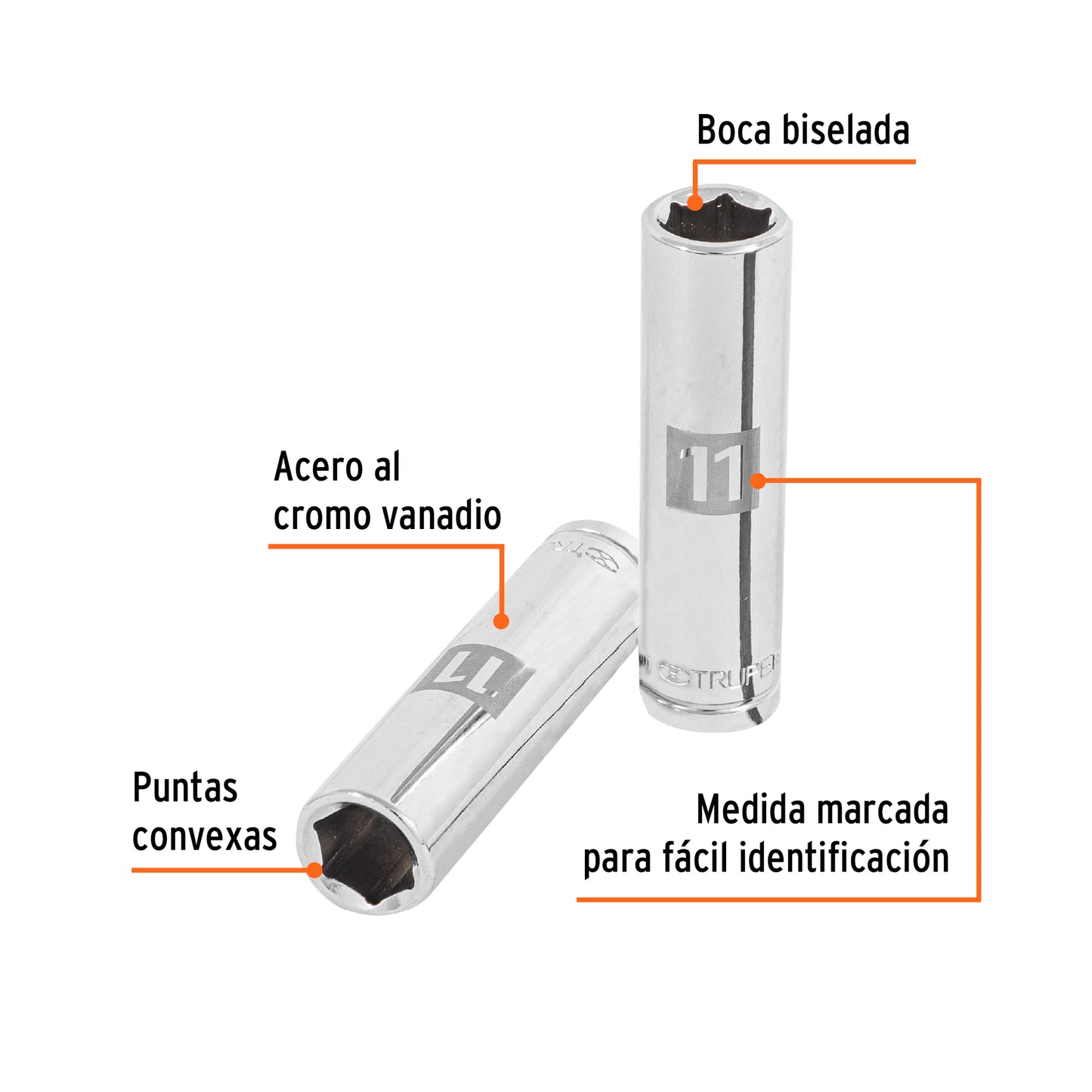 Dado largo 11 mm cuadro 3/8 pulg