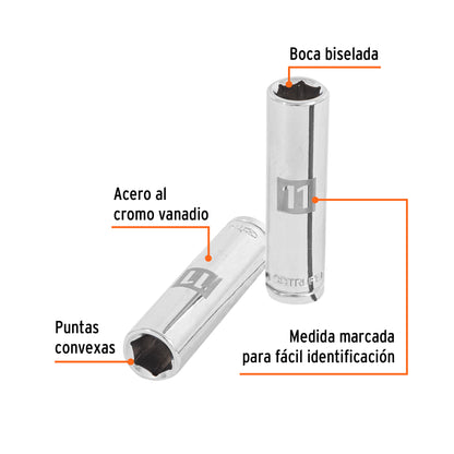 Dado largo 11 mm cuadro 3/8 pulg