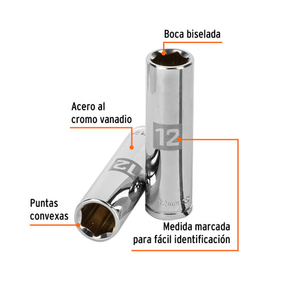 Dado largo 12 mm cuadro 3/8 pulg
