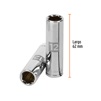 Dado largo 12 mm cuadro 3/8 pulg