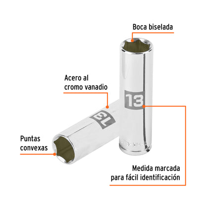 Dado largo 13 mm cuadro 3/8 pulg