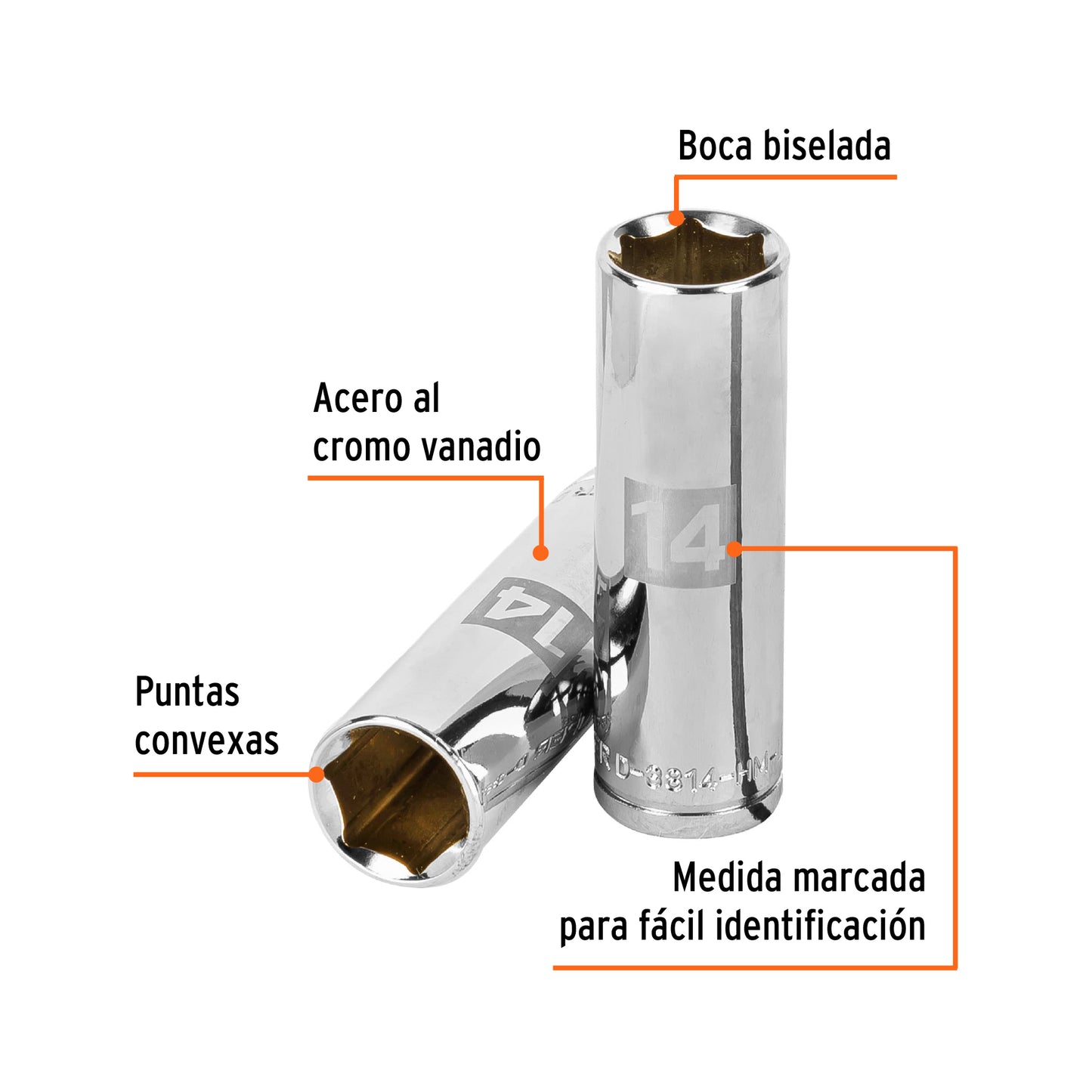 Dado largo 14 mm cuadro 3/8 pulg