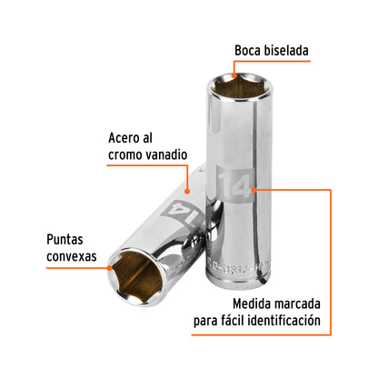 Dado largo 14 mm cuadro 3/8 pulg
