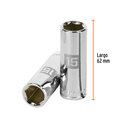 Dado largo 15 mm cuadro 3/8 pulg