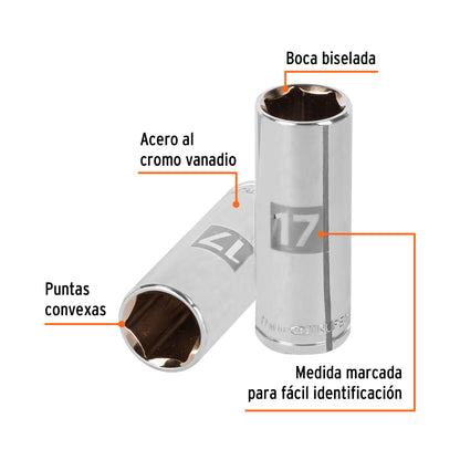 Dado largo 17 mm cuadro 3/8 pulg