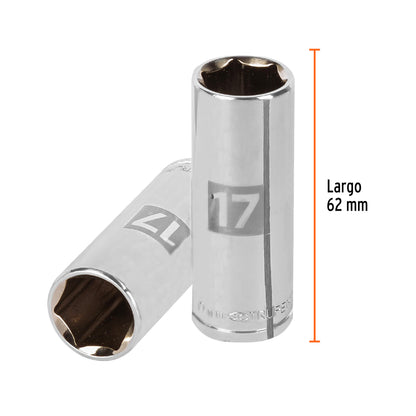 Dado largo 17 mm cuadro 3/8 pulg