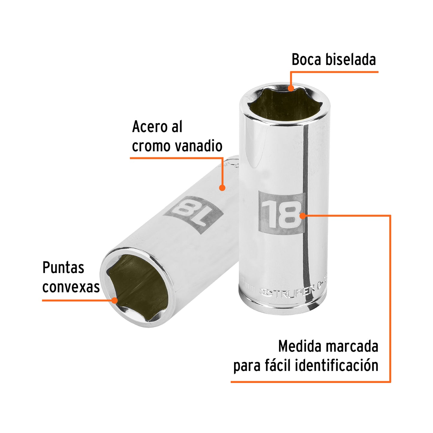 Dado largo 18 mm cuadro 3/8 pulg