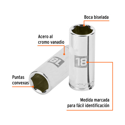 Dado largo 18 mm cuadro 3/8 pulg