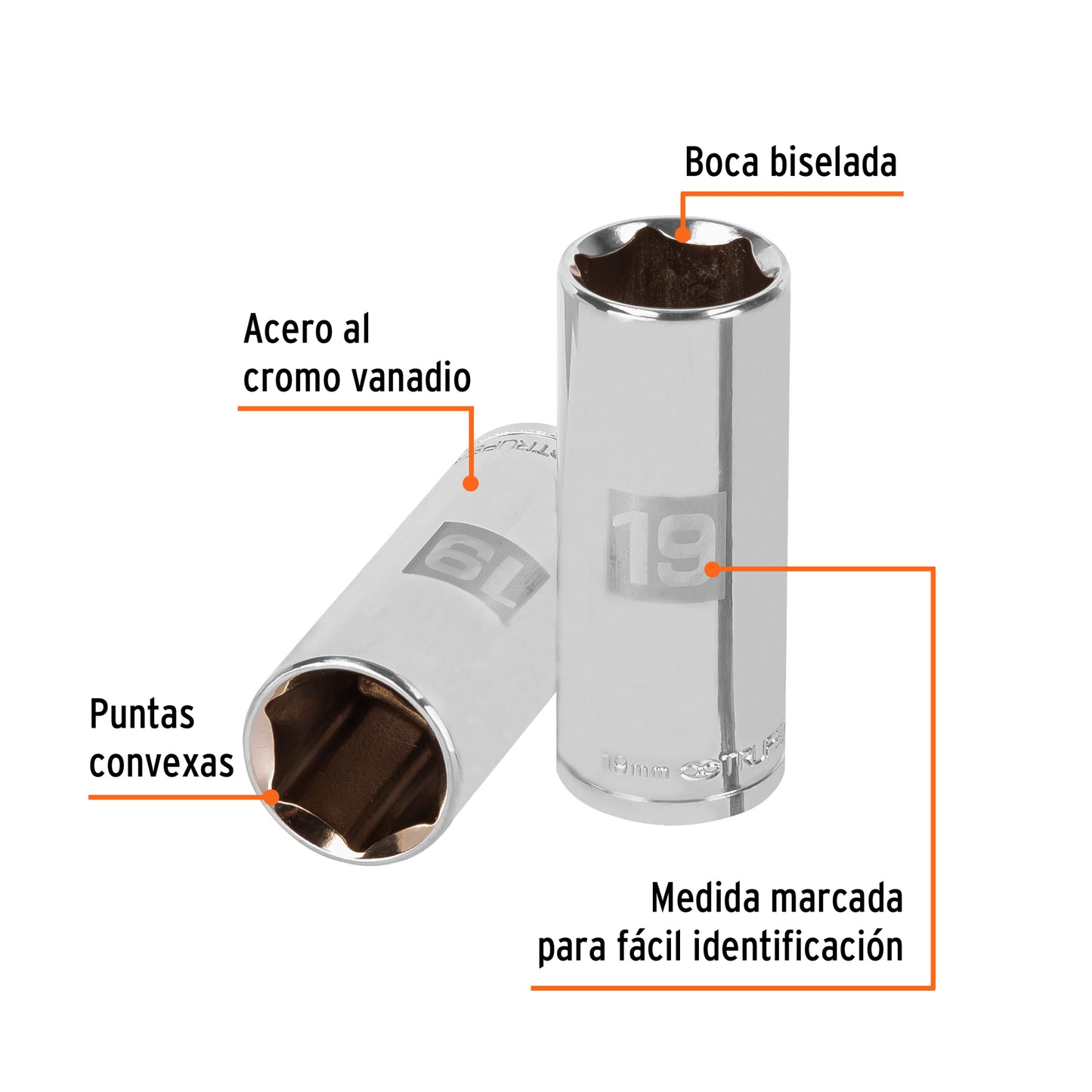 Dado largo 19 mm cuadro 3/8 pulg