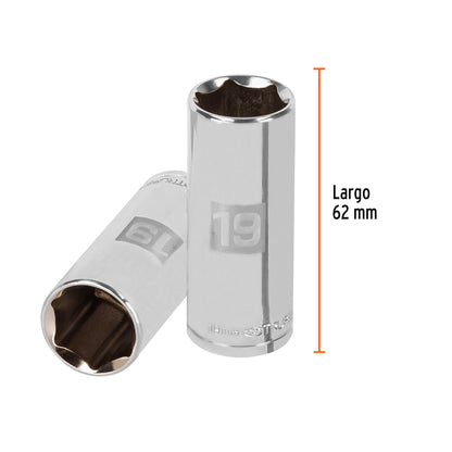 Dado largo 19 mm cuadro 3/8 pulg