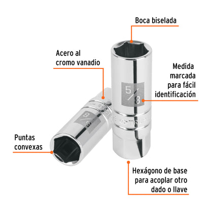 Dado bujías 5/8 pulg cuadro 3/8