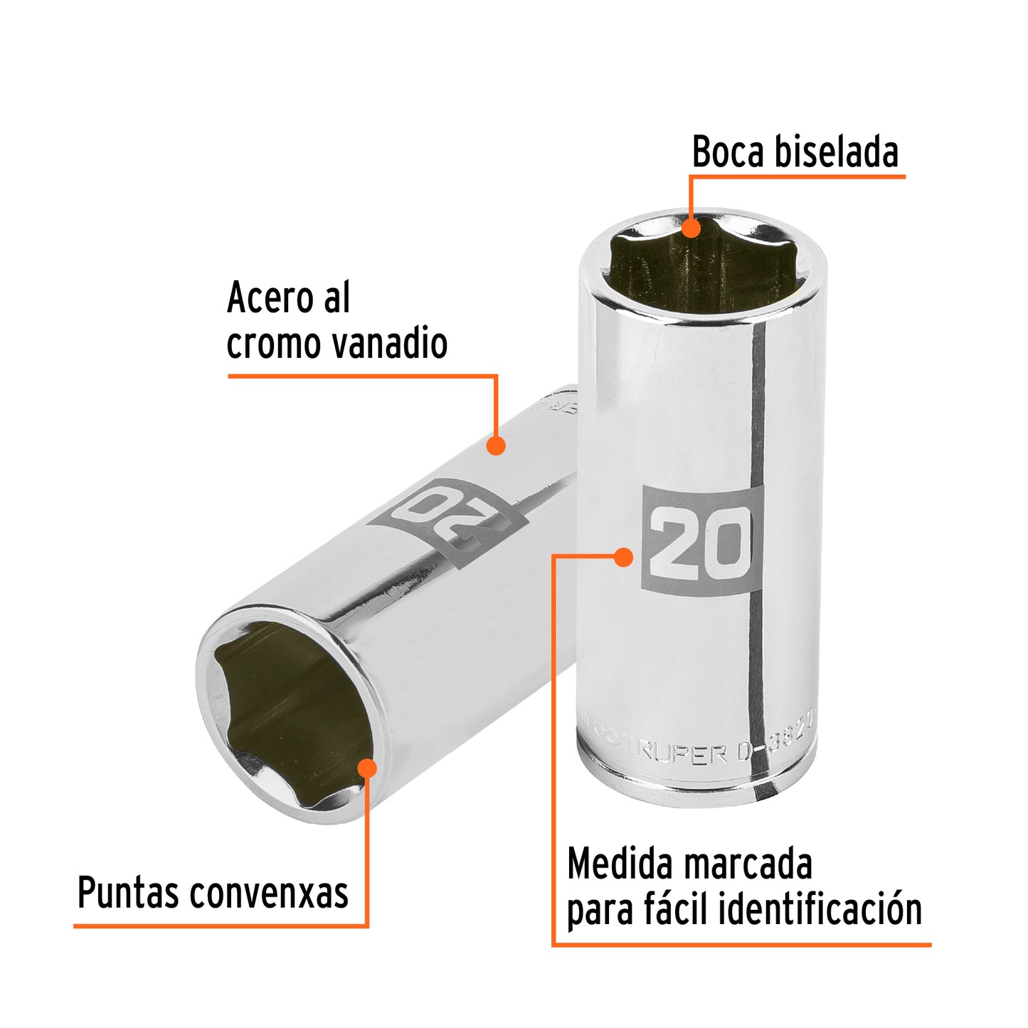 Dado largo 20 mm cuadro 3/8 pulg