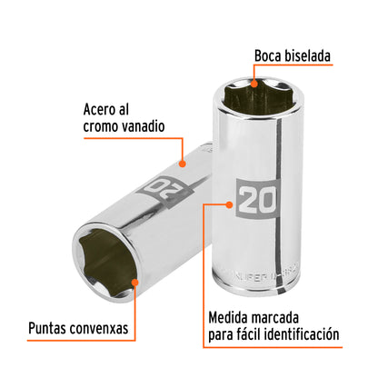 Dado largo 20 mm cuadro 3/8 pulg
