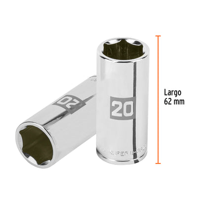 Dado largo 20 mm cuadro 3/8 pulg