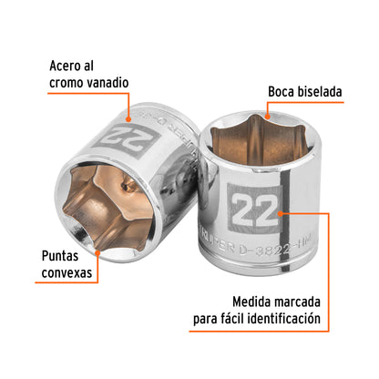 Dado 22 mm cuadro 3/8 pulg