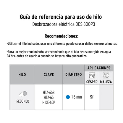 Desbrozadora eléctrica 300 W mango "D", 9" corte · vista 3