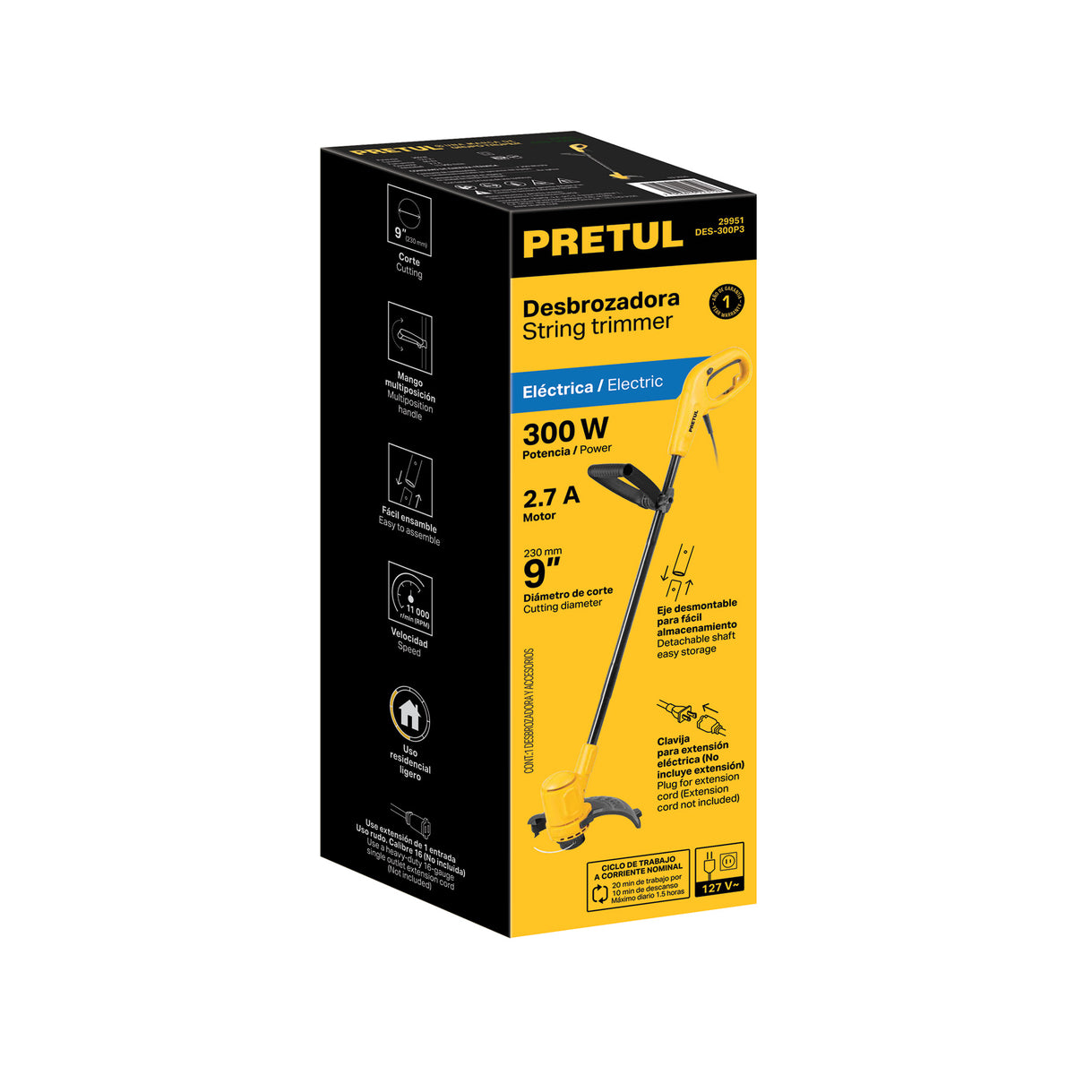 Desbrozadora eléctrica 300 W mango "D", 9" corte · vista 4