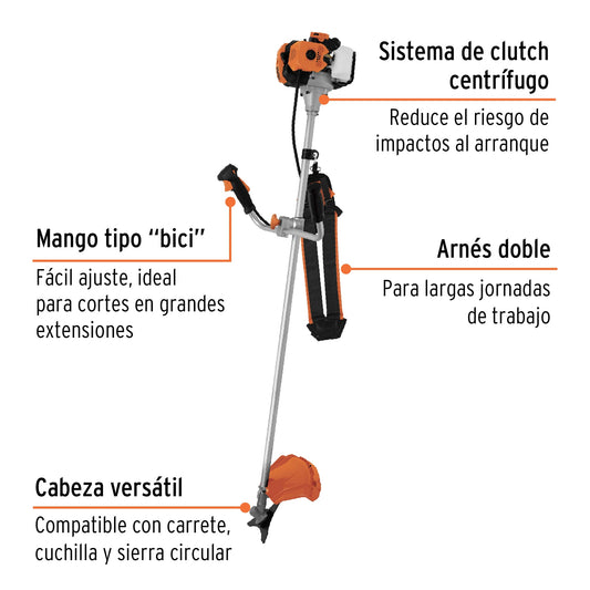 Desmalezadora a gasolina de 43 cc con mango tipo bici y corte de 18"