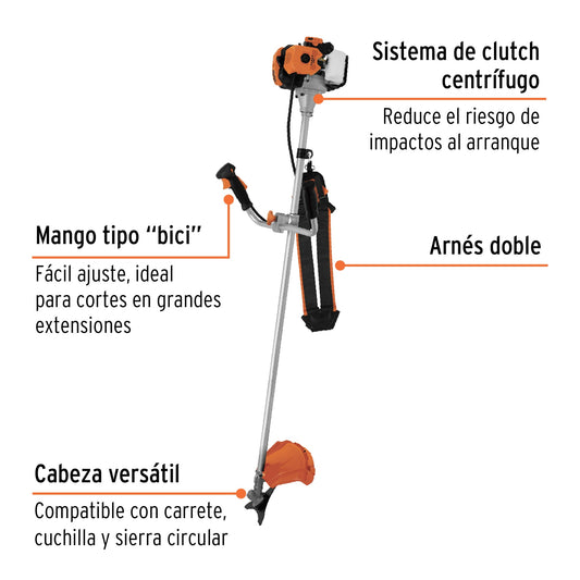 Desmalezadora a gasolina de 52 cc con mango tipo "bici" y corte de 18"