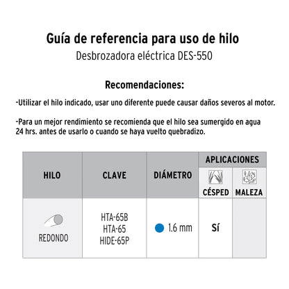 Desbrozadora electrica 550 W mango D 13 pulg - SKU 101263