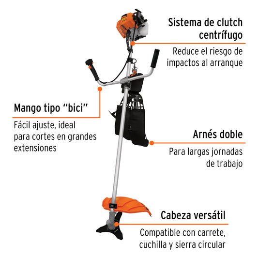 Desmalezadora a gasolina de 63 cc con mango tipo "bici" y corte de 17"