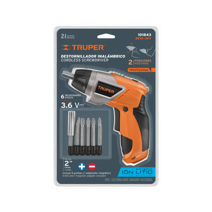 Destornillador inalámbrico de 3.6 V con dos posiciones y torque ajustable