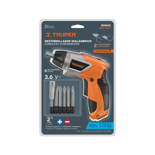 Destornillador inalámbrico de 3.6 V con dos posiciones y torque ajustable