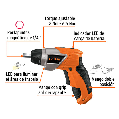 Destornillador inalámbrico de 3.6 V con dos posiciones y torque ajustable