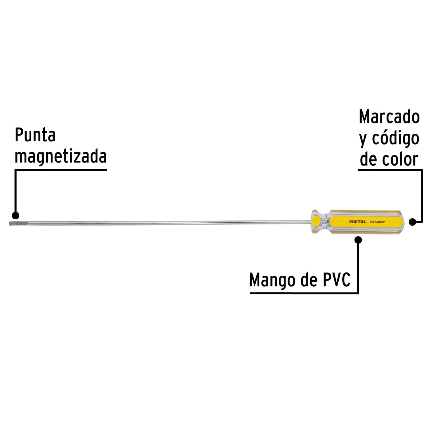 Desarmador cabinet 1/8 x 8 pulgadas con mango de PVC