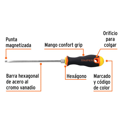Desarmador cabinet de 3/16 con barra de 15.24 cm y mango Comfort Grip