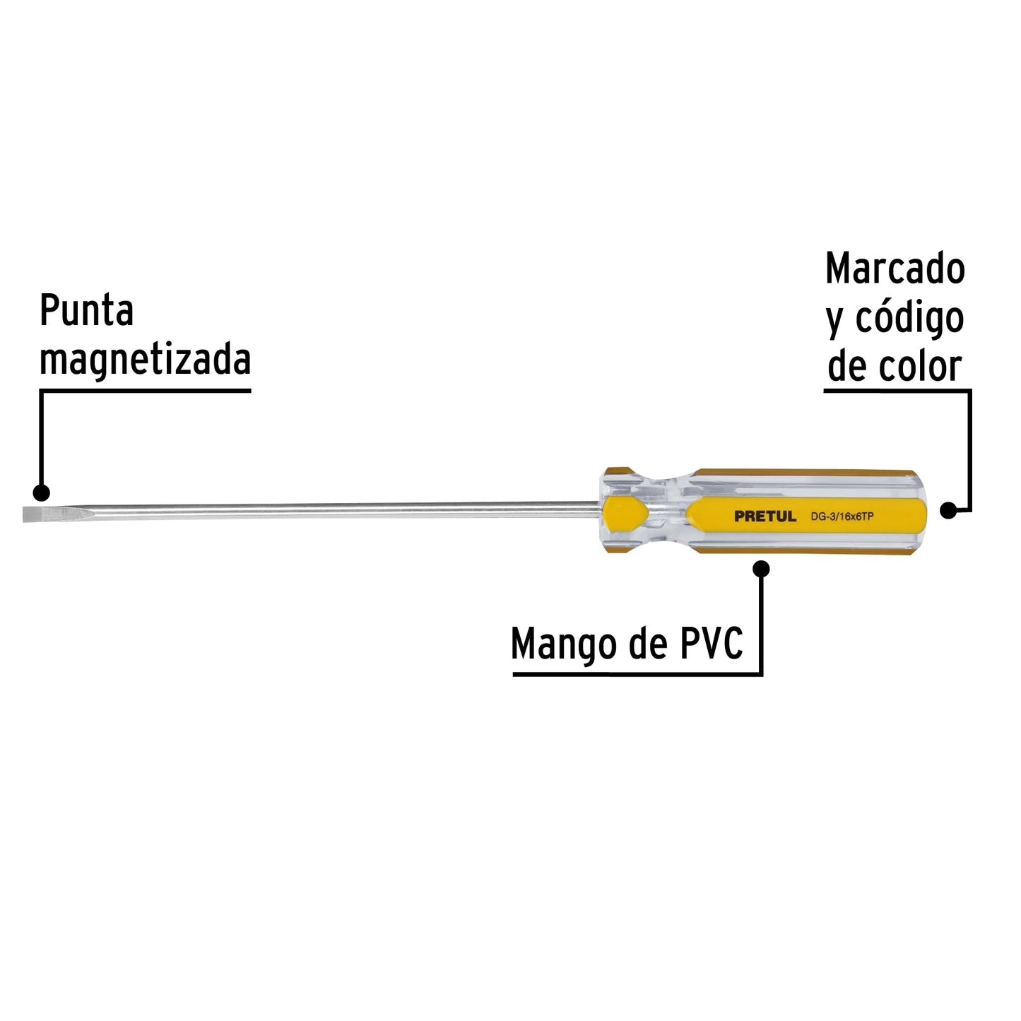 Desarmador cabinet 3/16 x 6 pulgadas con mango de PVC